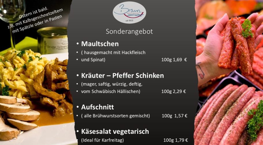 Osterangebot Bild mit Kalbsgeschnetzeltem, Cevapcici